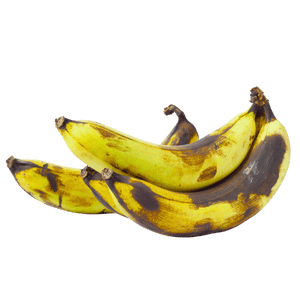 Plátano maduro de cáscara amarilla, negra y pulpa blanda